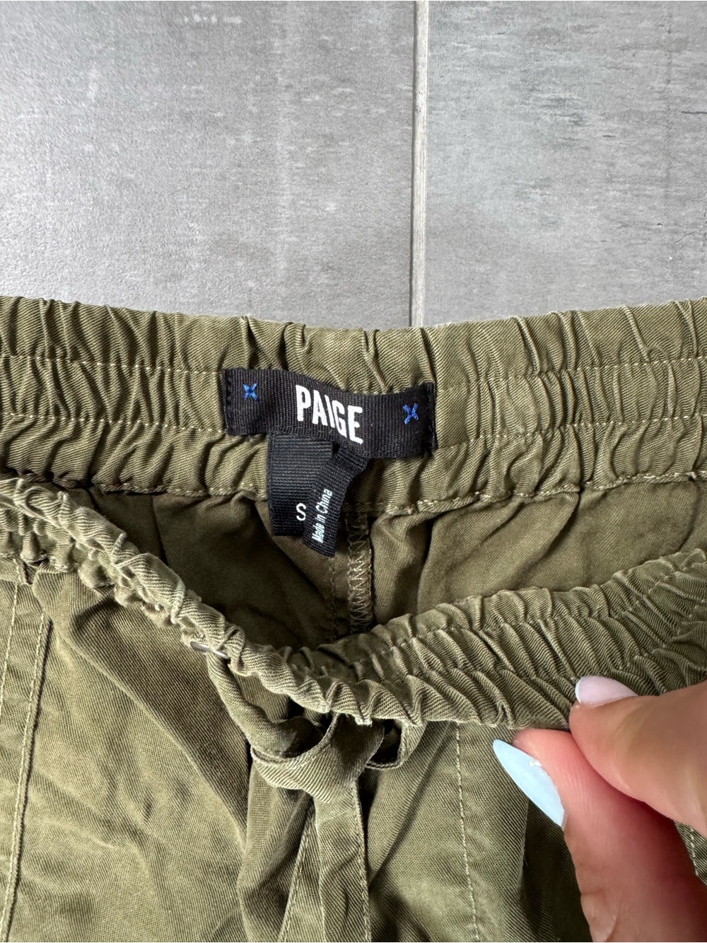 PAIGE Olive Drawstring Utility Shorts - Picture 3 of 4